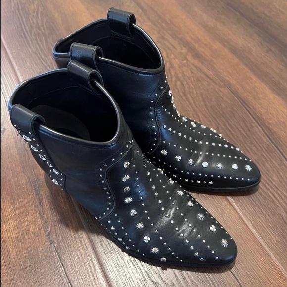 Sam Edelman Western Cowboy Studded Black Leather Ankle Booties - Size 6.5 - Picture 2 of 7